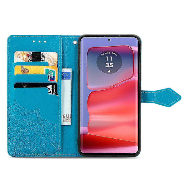 Til Motorola Moto G75 5G Wallet Case Mandala Blomst Læder Telefon Cover Stativ View-Blå Blue