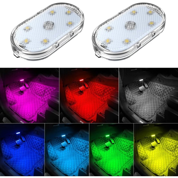 2 STK bilinteriørlys, 7 farver stemningslys til bil, ZQKLA