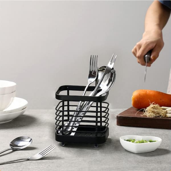 Sort, Bestikholder, Rustfrit Stål Køkken Skeholder, ZQKLA