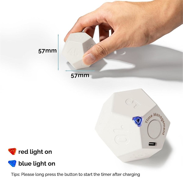 Timer Rotate Dodecagon - Genopladelig Timer Lyd Vibrer Lys Alarm Flip Timer 1 3 5 10 15 20 25