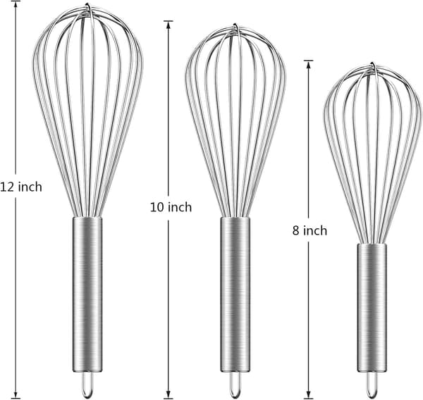 Vispar i Rostfritt Stål, 8\" + 10\" + 12\" Köksvispset