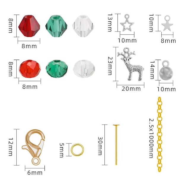 DIY Jul Armband Färgade Pärlor Legering Handgjorda Runda Pärlor Glaspärlor Materialpaket För Present Kvinnor Fest