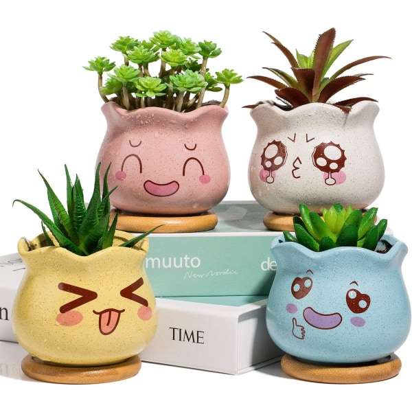 Dewenwils Keramiska blomkrukor och söt emoji-dekoration