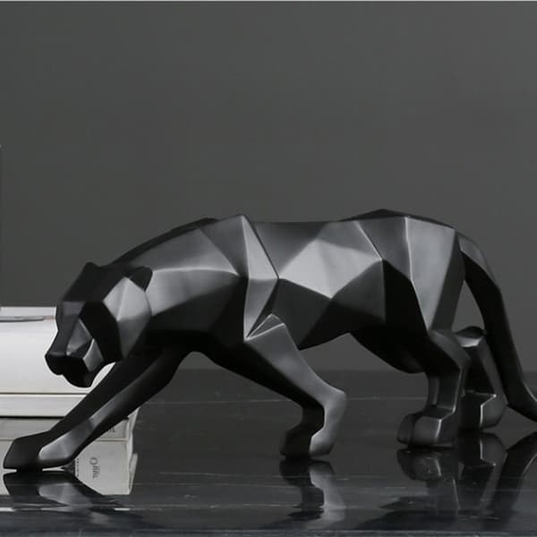 Panther-Skulptur Modern Leopardstaty Geometriska Djur Resin O