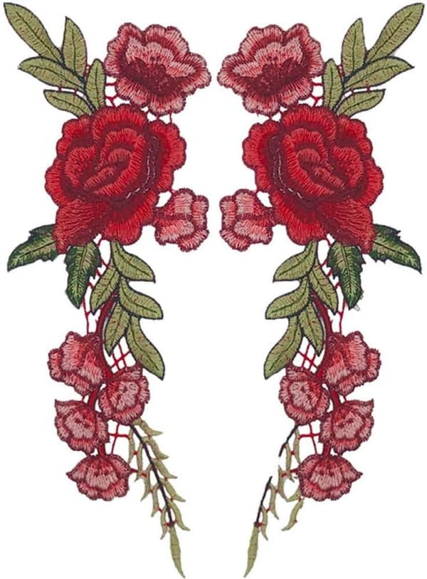 6 Sett 12 Stk Røde Roser Broderte Merker Diverse Ornamentale De