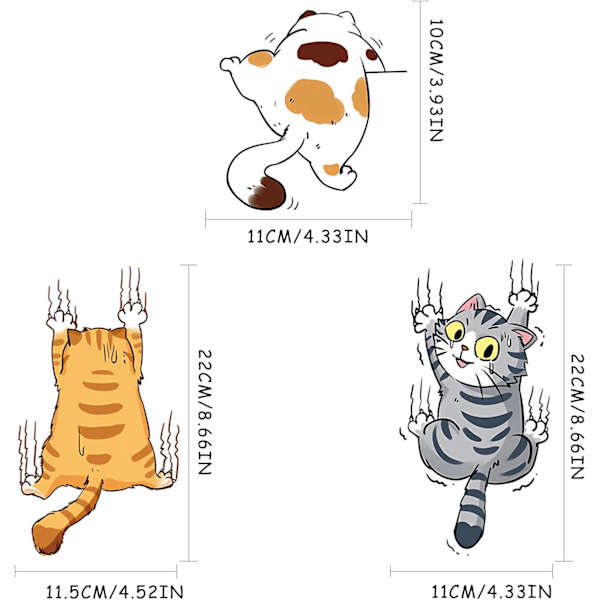 Kat Bilsticker, 3 Stykker 3D Kat Stickers til Bil, Kat Potte, ZQKLA