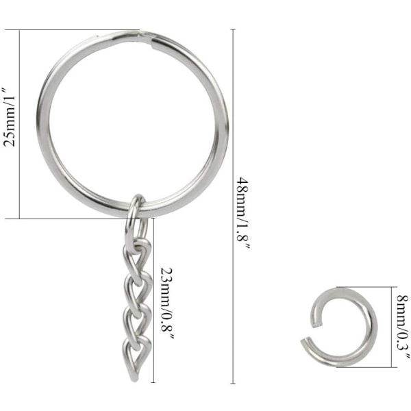 100 st Nyckelringar med kedja 25 mm delade nyckelringar L,ZQKLA
