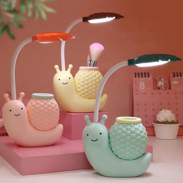 (Blå) Tegneserie snegle pennbeholder LED bordlampe oppladbar, ZQKLA