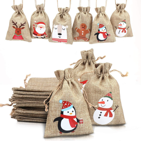 Christmas Jute Burlap Bags, Xmas Jute Linen Burlap Drawstrin,ZQKLA