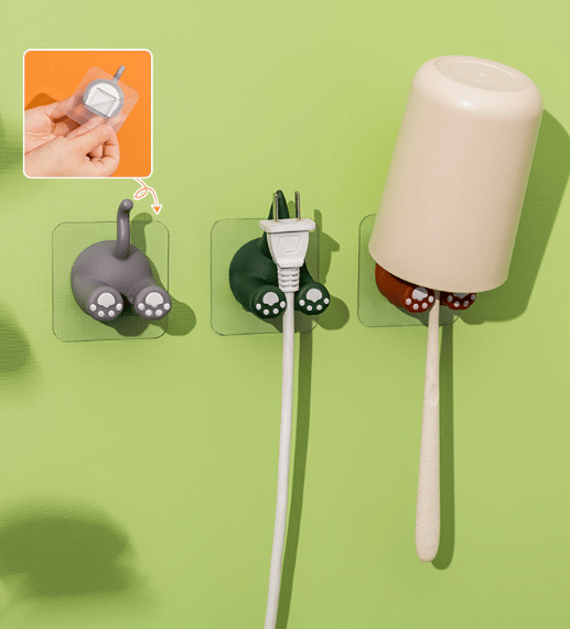Grön 3-pack Multifunktionella Djursvanskrokar, Självhäftande Väggkrokar
