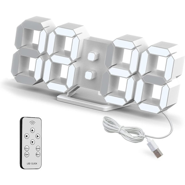 3D LED Digital Väggklocka Liten Alarmklocka Fjärrkontroll 2,ZQKLA