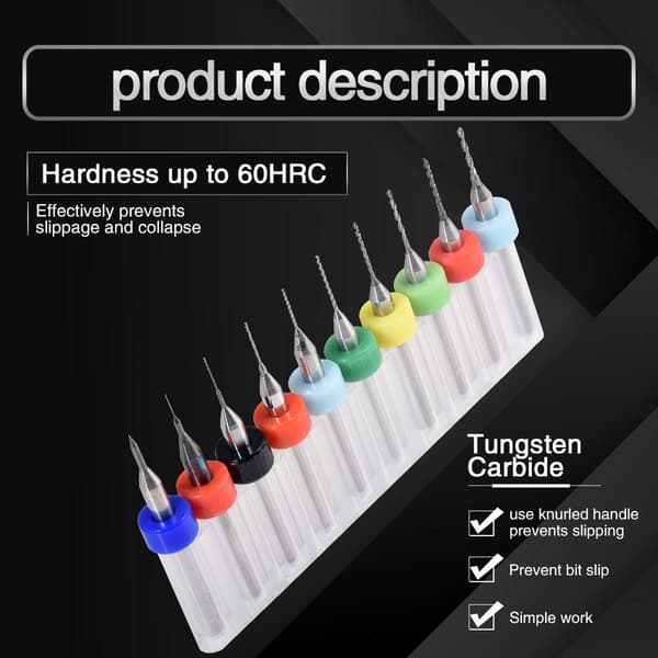 10 stk Mini PCB Bor Bits 0,1-1,0 mm, Karbid Spiralspor Ca,ZQKLA