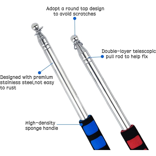 2M Teleskopisk Flaggstång, 2 Stycken Rostfritt Stål Handhållen, ZQKLA