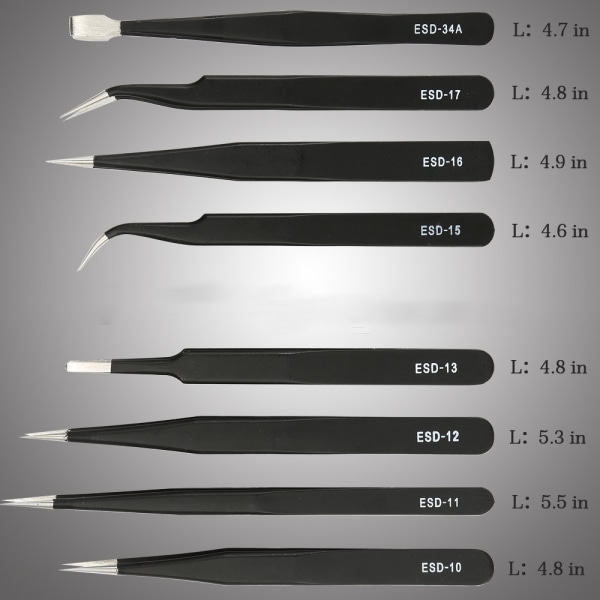 Kompatibel med 9 stk rustfritt stål pinsett for elektronikk, ZQKLA