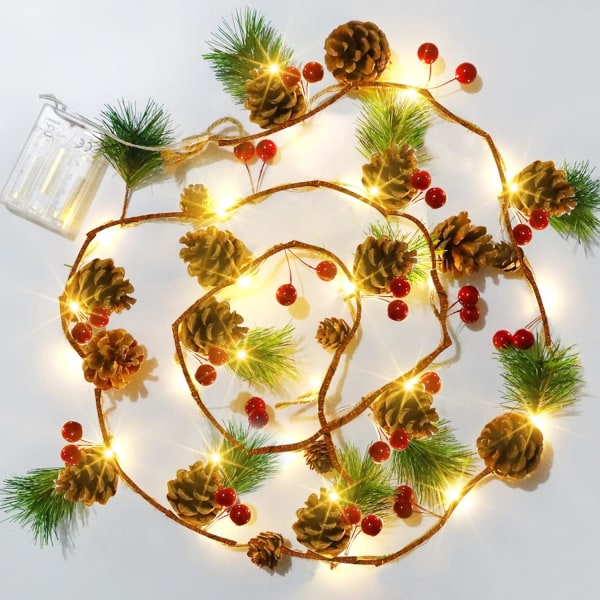 6,5 FT Pine Cone Christmas String Lights, 20 LED-batteridrift, ZQKLA