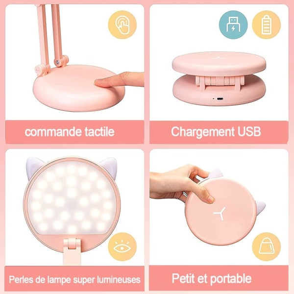 LED Lampe, Børnebordlampe, Katteøre Pink Pige Sengebord, ZQKLA