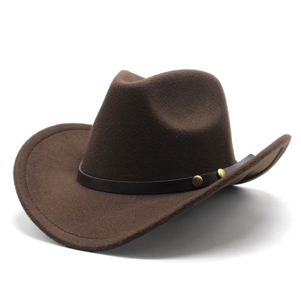 Amerikansk western cowboyhatt i filt - herre- og damehatt for ridning - rullet brem - imitert ull - jazzhatt - cowboyhatt brown