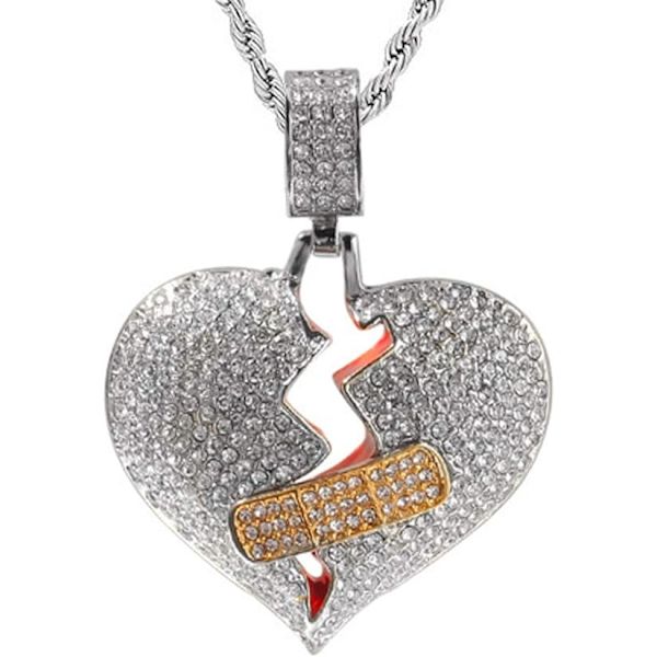 Mænds Broken Heart Kædevedhæng, 18k Forgyldt Fuldt Iced, ZQKLA