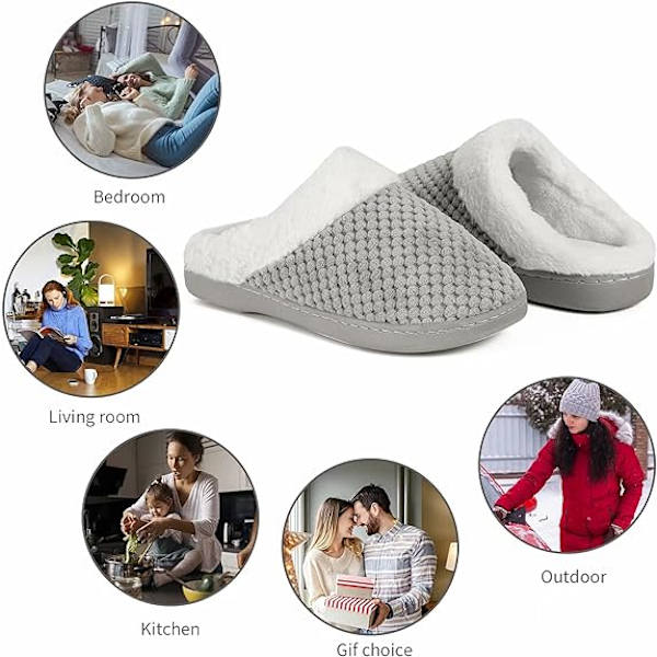 Grå hjemmesko til kvinder - varme, med memory foam og anti-slip