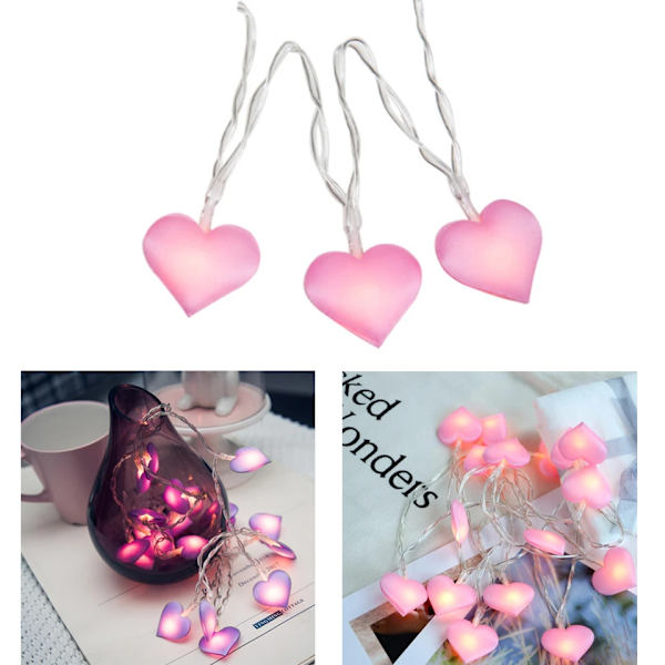 Hjärtformade LED-ljusslingor i rosa för flickors sovrum, ZQKLA