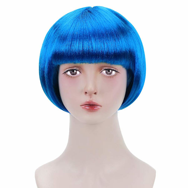 Blå kort bob- parykk for cosplay i flapper-stil - Syntetisk kostyme for kvinner, ZQKLA