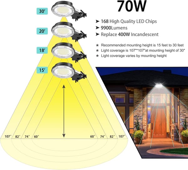 Belysning 70W LED Låve Lys Skumring til Daggry Utendørs Hage Lys, ZQKLA