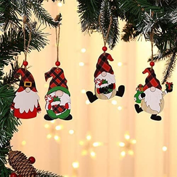 Jul Tomte 4 st Trä Ornament Dekor, Jul Trä Tomte Prydnad
