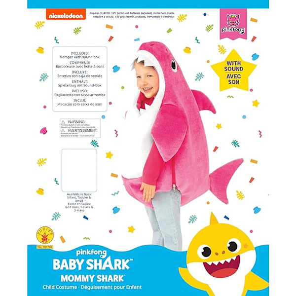 Baby Shark -asu lapselle (110CM, vaaleanpunainen), soittaa Baby Shark -melodiaa