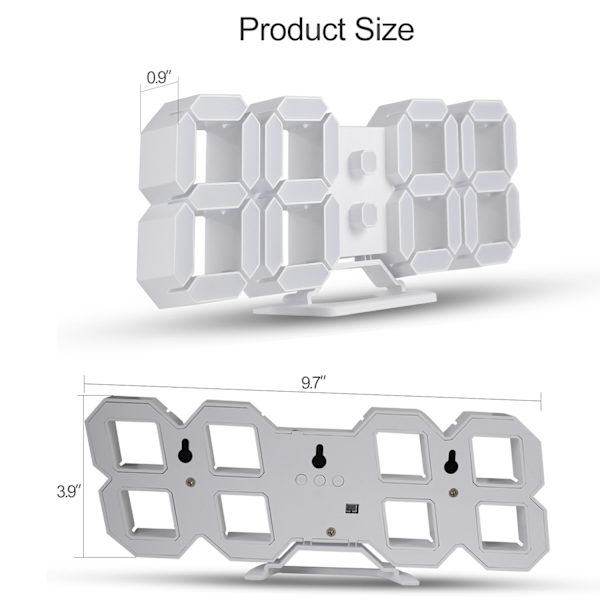 3D LED Digital Väggklocka Liten Alarmklocka Fjärrkontroll 2,ZQKLA