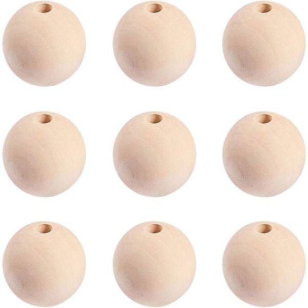 40mm Wood Beads 30pcs Unfinished Large Wooden Beads Natural Wood Ball Loose Beads Wood Spacer Bead