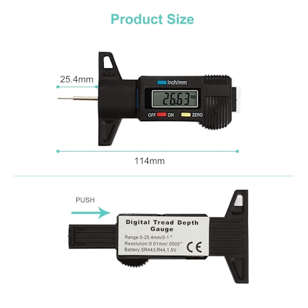 Digitalt Däckdjupsmätare Skjutmått LCD 0-25.4mm Digital Däck D,ZQKLA