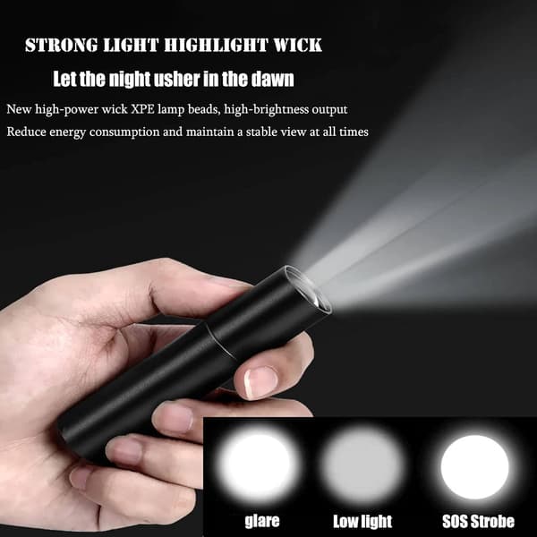 USB-oppladbart LED-lommelykt, 3 lysmoduser, vanntett, ZQKLA