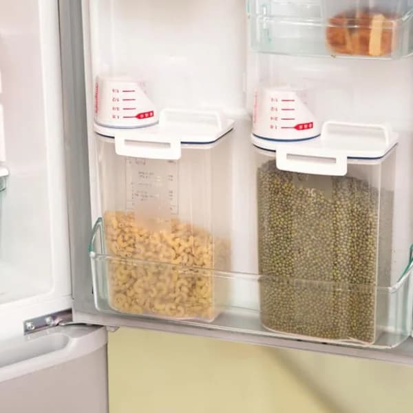 2,1-3L lufttett oppbevaring av ris, tørr mat, sett med 2, beholder for oppbevaring av ris, kornbeholder, dispenser, gen