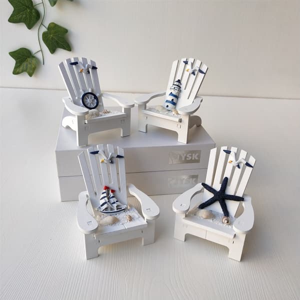 Sett med 4 Mini Adirondack Strandstol Ornamenter for Kyst, Hav