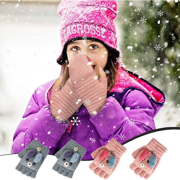 2 Par Vinterhandskar Barnhandskar Stickade Vantar 5 Fingrar