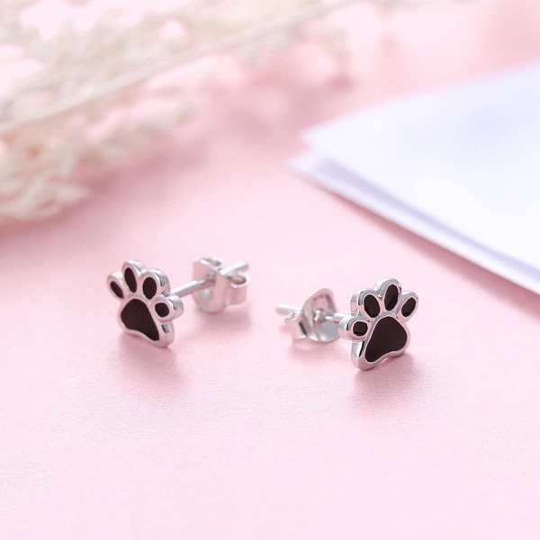 S925 Sterling sølv valp Hund Katt Kjæledyr Potetrykk Stud Earrin,ZQKLA