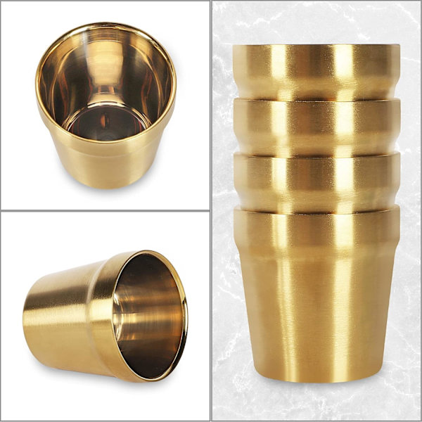 (Sæt med 4, Guld) Rustfri Stål Krus (175ml) Børstet Metal Dr, ZQKLA