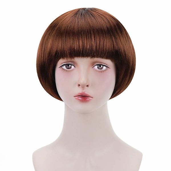 Brun kort bob parykk for cosplay - syntetisk kostyme for kvinner, ZQKLA