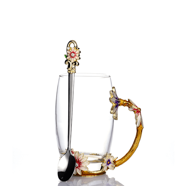 Emalje Sommerfugl Blomst Klare Blyfri Glas Kaffekopper T,ZQKLA