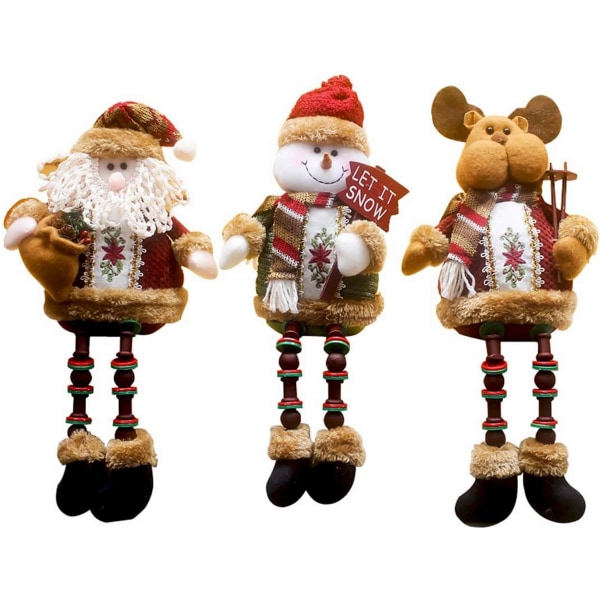 3Pcs Christmas Plush Toy, Super Cute Long Leg Sitting Santa ,ZQKLA