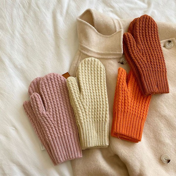 Vintervirkade handskar helfinger stickade vantar enfärgad varma handskar Beige