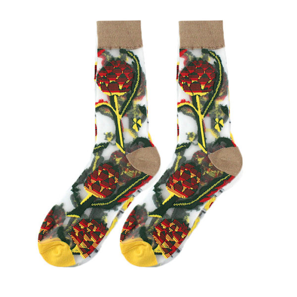 Genomskinliga damsockor, tunna sommarstrumpor i mesh med spets, Elasti, ZQKLA