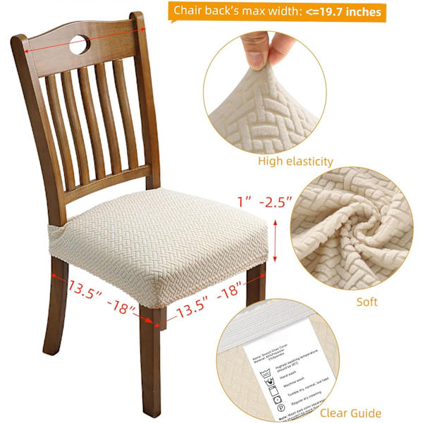 6 stk Jacquard Stretch Stolseter for Spisestue, Avtakbare, ZQKLA