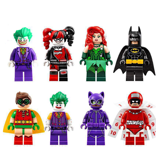 8 kpl Supersankari-sarjan toimintahahmoja Rakennuspalikat Klovni Batman Harley Quinn Kokoonpano Minifigures Keräilymallit Lelut Lapset Fanit Lahja