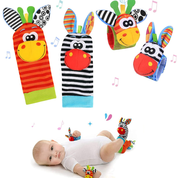 Set med 4 st Baby Armband och Strumpor Rassel Leksak Klocka Armband W,ZQKLA