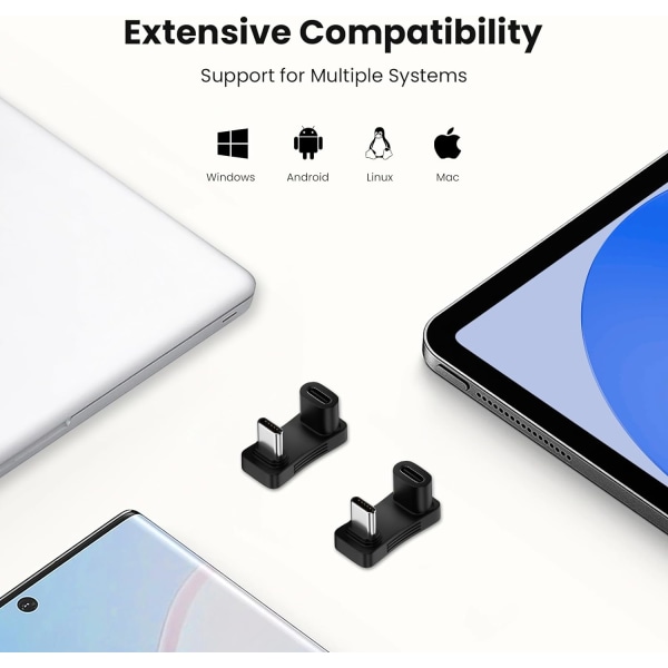 180 Graders Vinklad USB-C Adapter (2-pack), U-formad USB-C 3.1 Hane