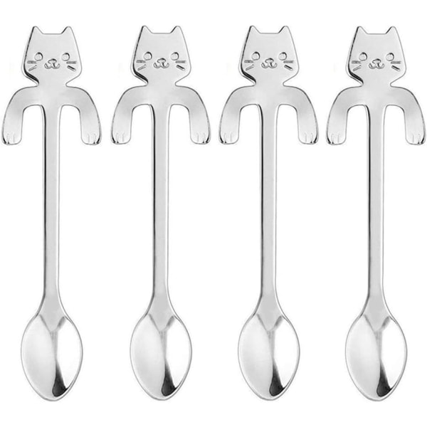 Sæt med 4 Dessert Skeer Små Søde Kat Teskeer Rustfrit Stål, ZQKLA