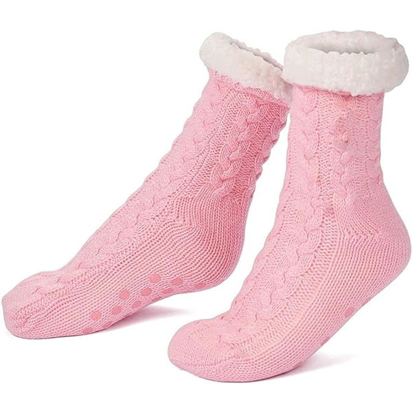 Damstrumpor med halkfri sula, mysiga fluffiga fleecefodrade varma strumpor, ZQKLA
