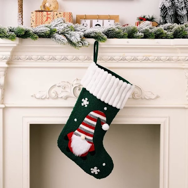 1 st Grön Julstrumpa Tomte Julstrumpor Ansiktslös Docka Ch