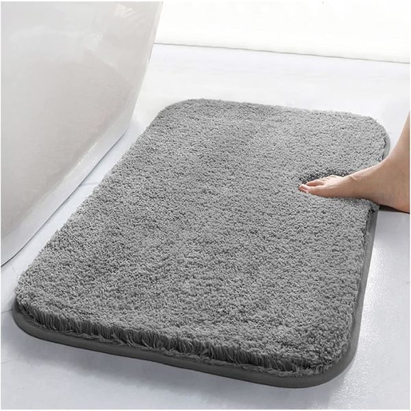 Badmatta, 80 x 50 x 3 cm Halksäker Duschmatta, Absorberande Mörk, ZQKLA